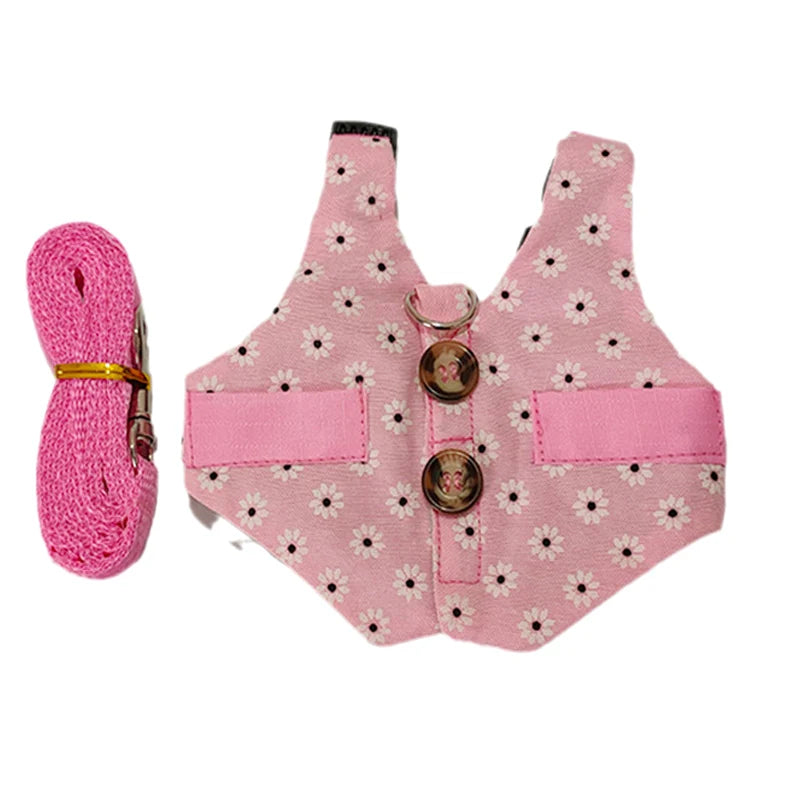 Conjunto Fofo de Peitoral e Guia para Gatos e Coelhos Pequenos