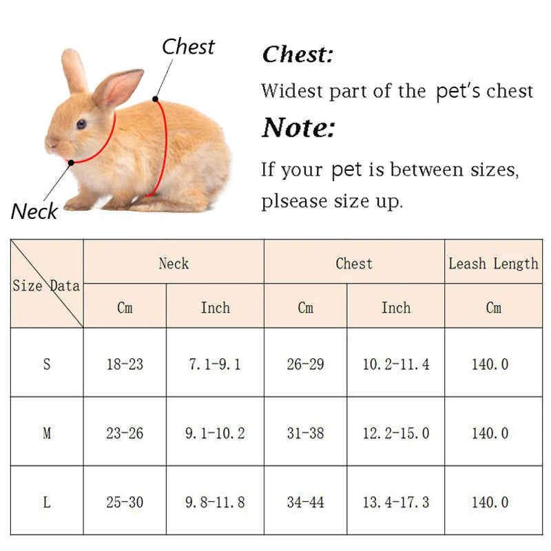 Conjunto Fofo de Peitoral e Guia para Gatos e Coelhos Pequenos