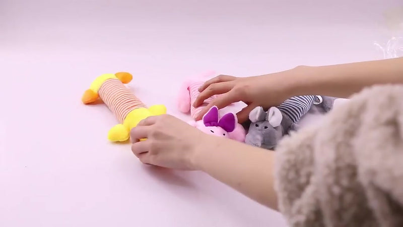 Brinquedo para Cachorro Kit 3 Bichinho de Pelúcia Mordedor Elefante Pato Porco Apito Som Interativo