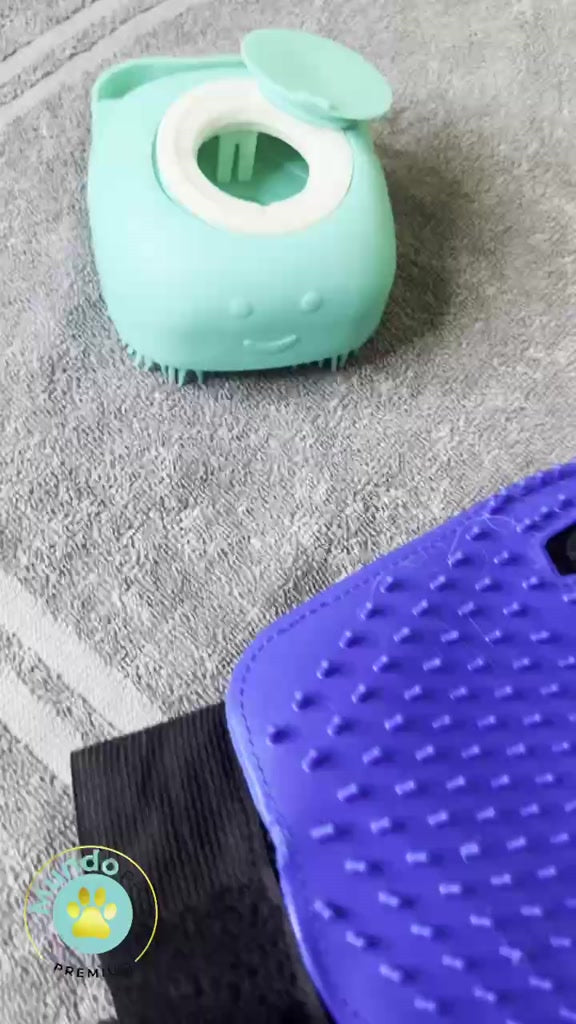 Kit Cuidados Pet Luva Tira Pelos Nano + Escova lava Pet Silicone Dispenser Cachorro Gato