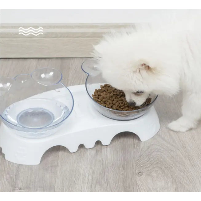 Comedouro Cães Gatos Elevado Duplo Bebedouro Transparente