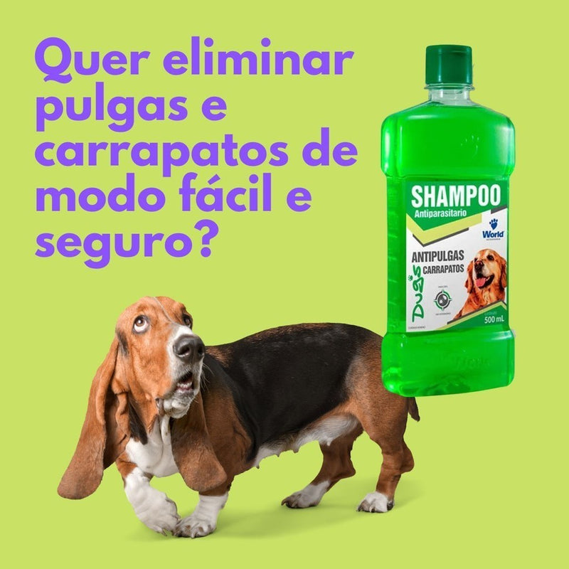 Kit 1 Shampoo 500Ml + 3 Coleiras Dugs para Cães 17g c/ 56cm- World Veterinária