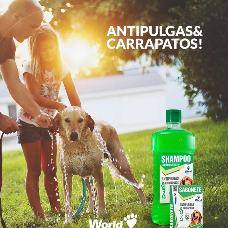 Kit 1 Shampoo 500Ml + 3 Coleiras Dugs para Cães 17g c/ 56cm- World Veterinária