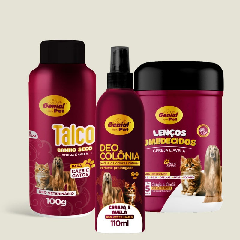 Banho a Seco Lenço Umedecido Talco Perfume Cereja e avelã Para Cachorro e Gato- Escolha o Kit