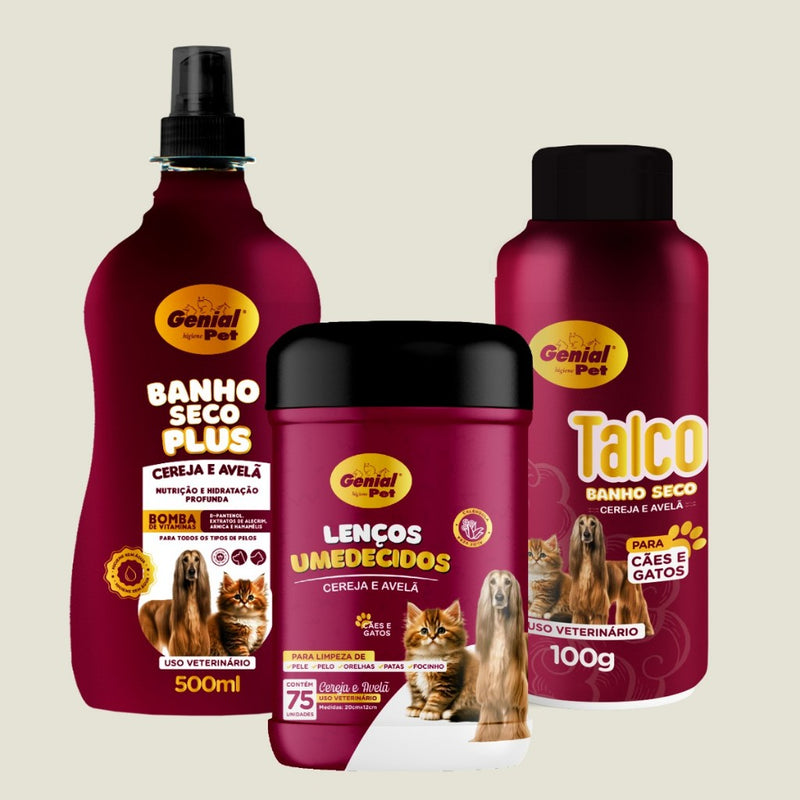 Banho a Seco Lenço Umedecido Talco Perfume Cereja e avelã Para Cachorro e Gato- Escolha o Kit