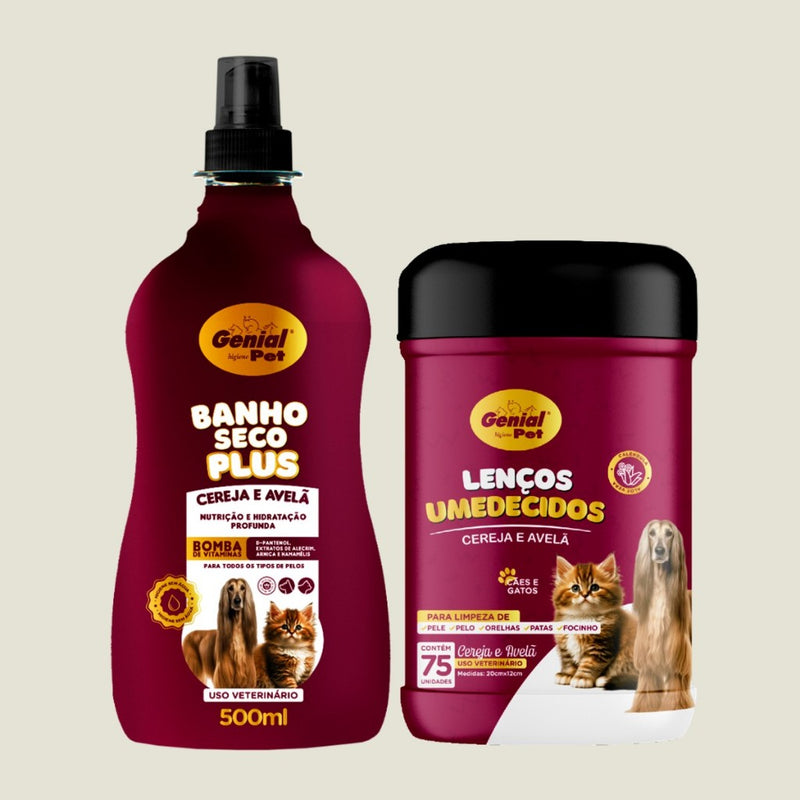Banho a Seco Lenço Umedecido Talco Perfume Cereja e avelã Para Cachorro e Gato- Escolha o Kit