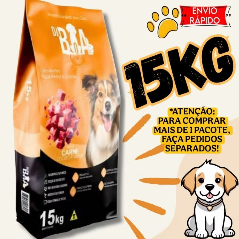Ração DA BOA sabor Carne 15kg ração p/Caes adultos Envio rápido
