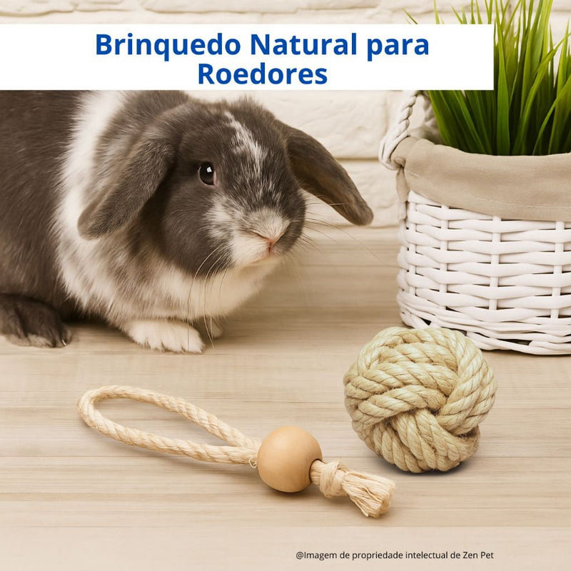 Brinquedo Para Coelhos e Roedores Bola Nó de Sisal + Argola com bolinha de Pinus