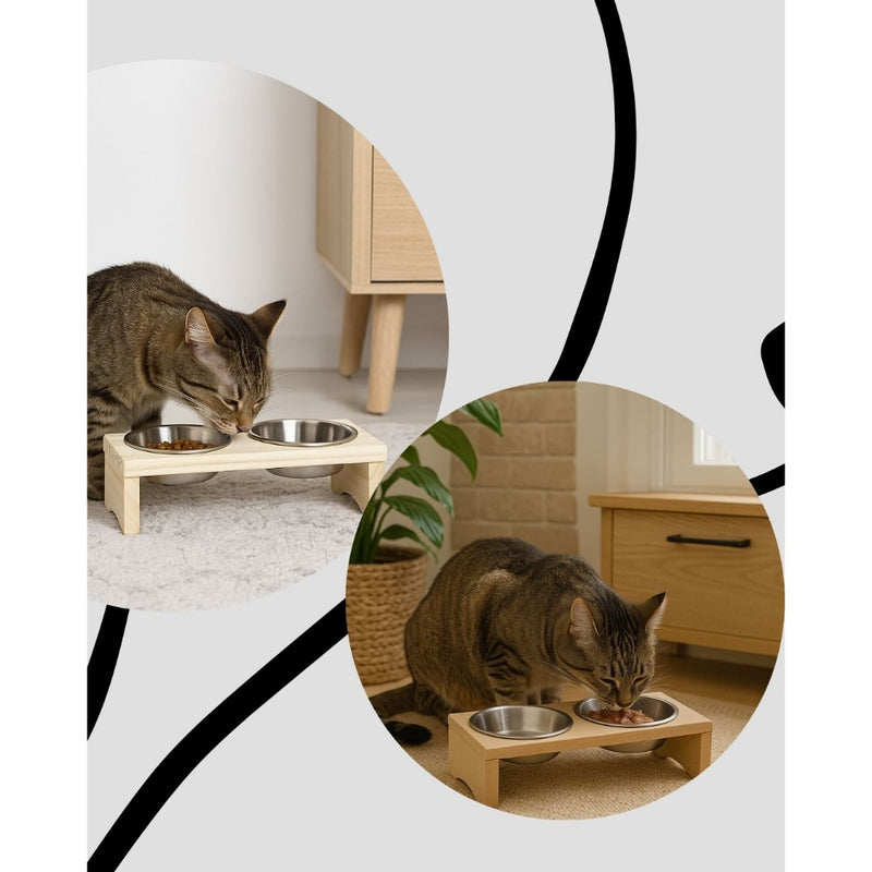 Comedouro e Bebedouro Madeira Pinus e Aluminio pra Cachorro ou Gato