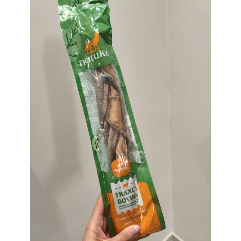 Trança de Couro Bovino para Cachorro Natuka Mordedor Natural Cães Pet Tamanho G