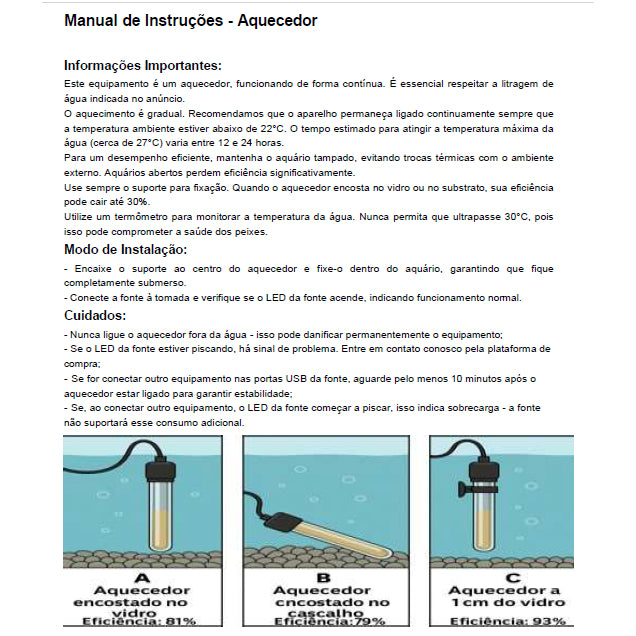 Aquecedor para Aquários de até 3 Litros - 3W - 110V/220V - Eletrônico 100% Seguro