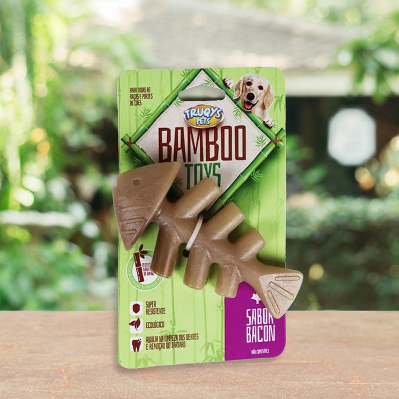 Brinquedo Mordedor Osso Bamboo Sabor Bacon Limpeza Dentes Tartaro Truqys