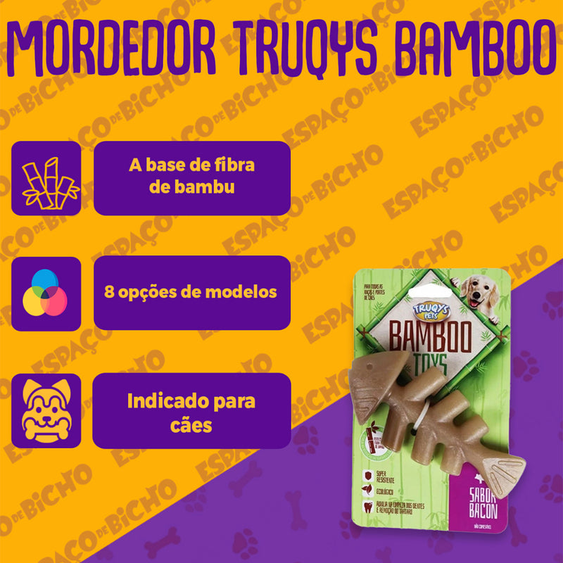 Brinquedo Mordedor Osso Bamboo Sabor Bacon Limpeza Dentes Tartaro Truqys