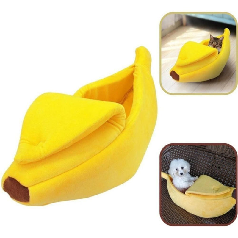 CAMA PET PORTATIL CAES GATOS CAMINHA DORMIR PEQUENA BANANA PELUCIA ALMOFADA TOCA VIAGEM