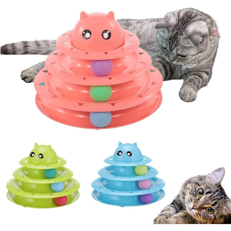 Brinquedo Interativo para Gato Torre com Bolinhas e 3 níveis Formato de Gato Feliz Gatinho Caçador- Brinquedos