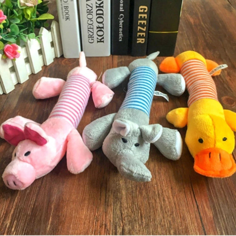 Brinquedo para Cachorro Kit 3 Bichinho de Pelúcia Mordedor Elefante Pato Porco Apito Som Interativo