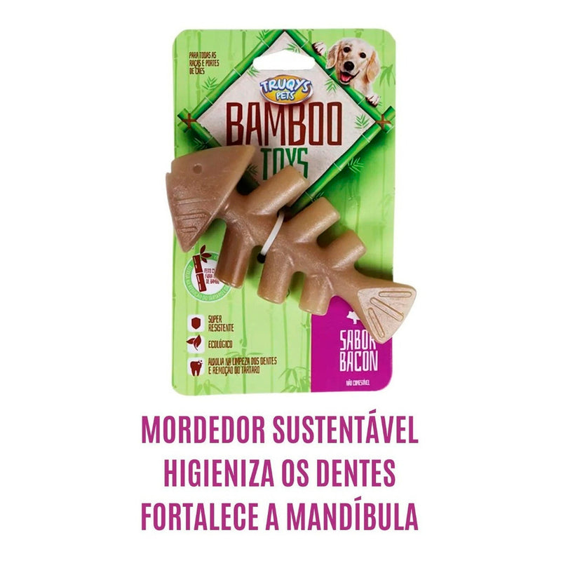 Mordedor Osso Resistente Maciço Bambu Peixe Aroma Bacon Truqys Bamboo