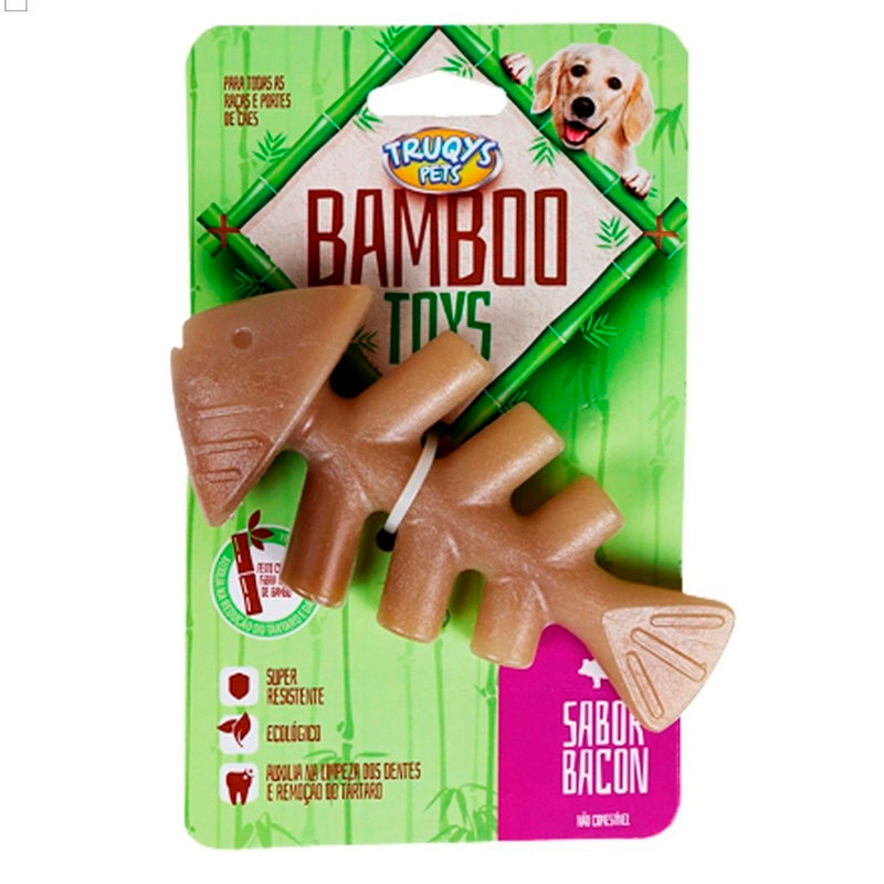Mordedor Osso Resistente Maciço Bambu Peixe Aroma Bacon Truqys Bamboo