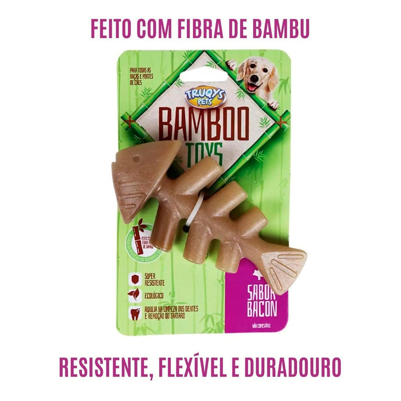 Mordedor Osso Resistente Maciço Bambu Peixe Aroma Bacon Truqys Bamboo