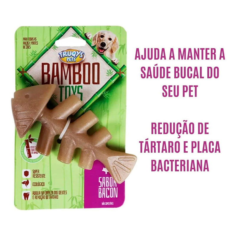 Mordedor Osso Resistente Maciço Bambu Peixe Aroma Bacon Truqys Bamboo