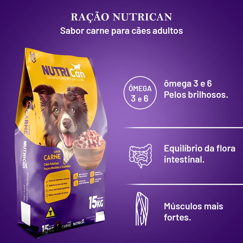 Ração Nutrican Plus Adultos 15kg - Sabor Carne Premium
