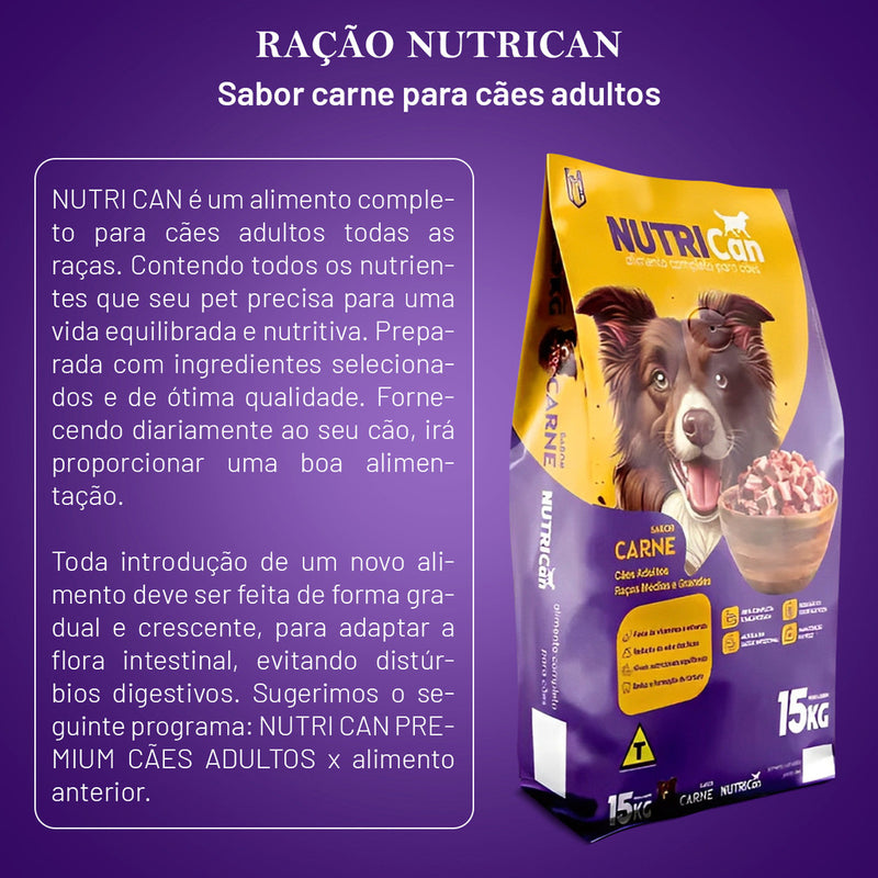Ração Nutrican Plus Adultos 15kg - Sabor Carne Premium