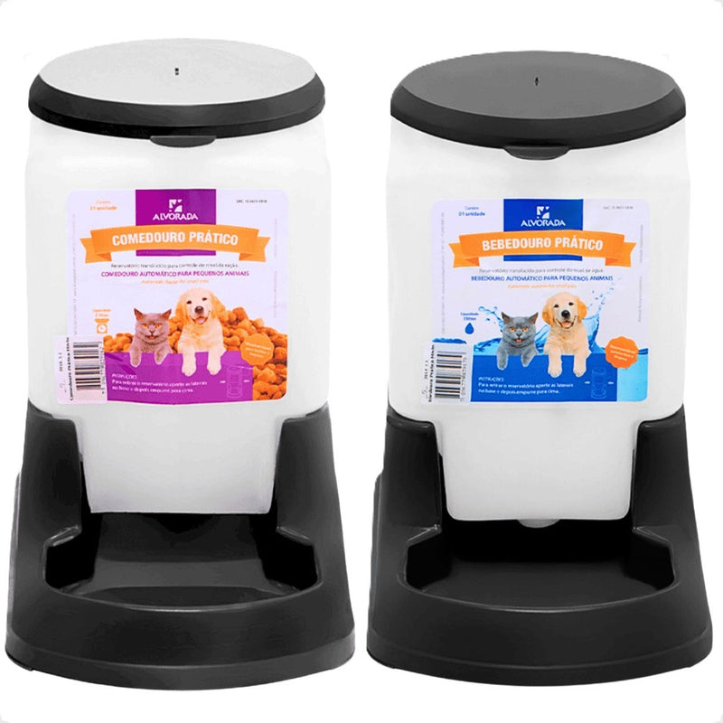 Kit Bebedouro Comedouro 3 Litros Automatico Cachorro Gato Prático - Alvorada