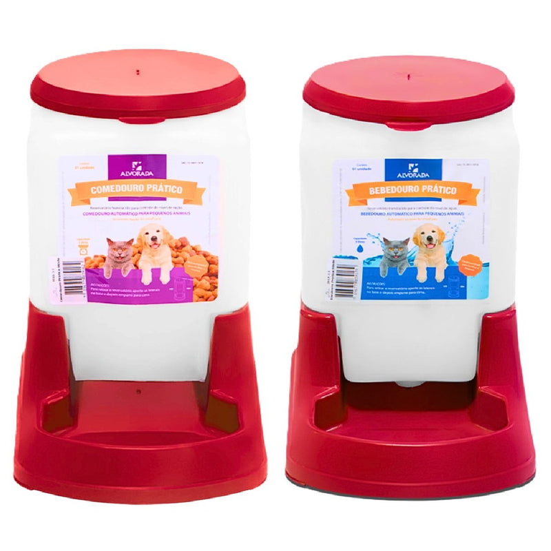 Kit Bebedouro Comedouro 3 Litros Automatico Cachorro Gato Prático - Alvorada