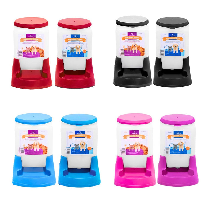 Kit Bebedouro Comedouro 3 Litros Automatico Cachorro Gato Prático - Alvorada