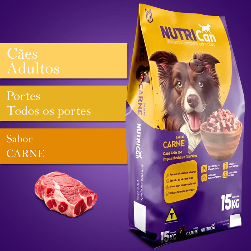 Ração Nutrican Plus Adultos 15kg - Sabor Carne Premium